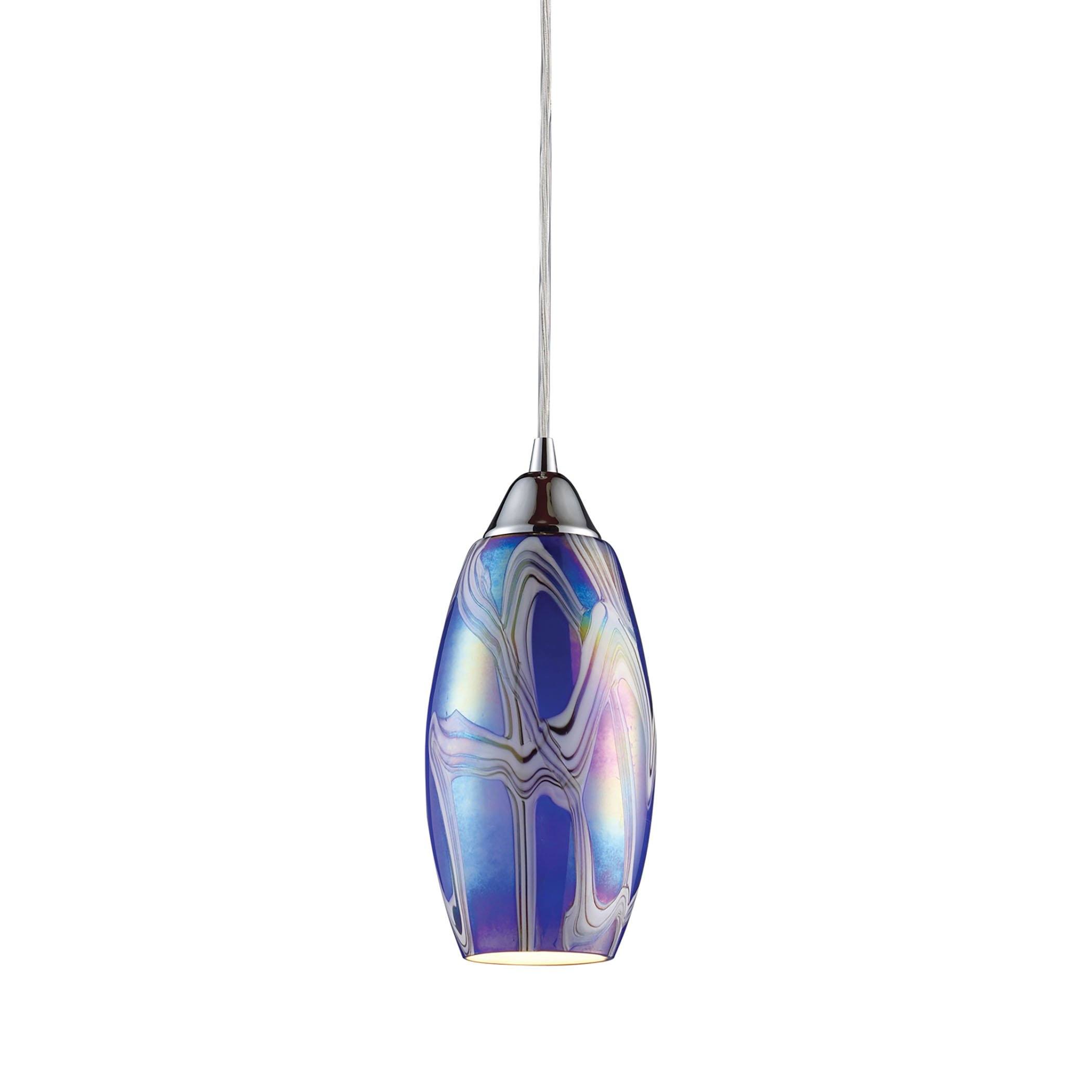 Iridescence Pendant In Satin Nickel And Storm Blue Glass Ceiling Elk Lighting 