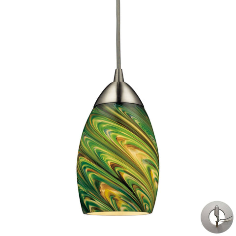 Mini Vortex Pendant In Satin Nickel And Evergreen Glass - Includes Recessed Lighting Kit Ceiling Elk Lighting 