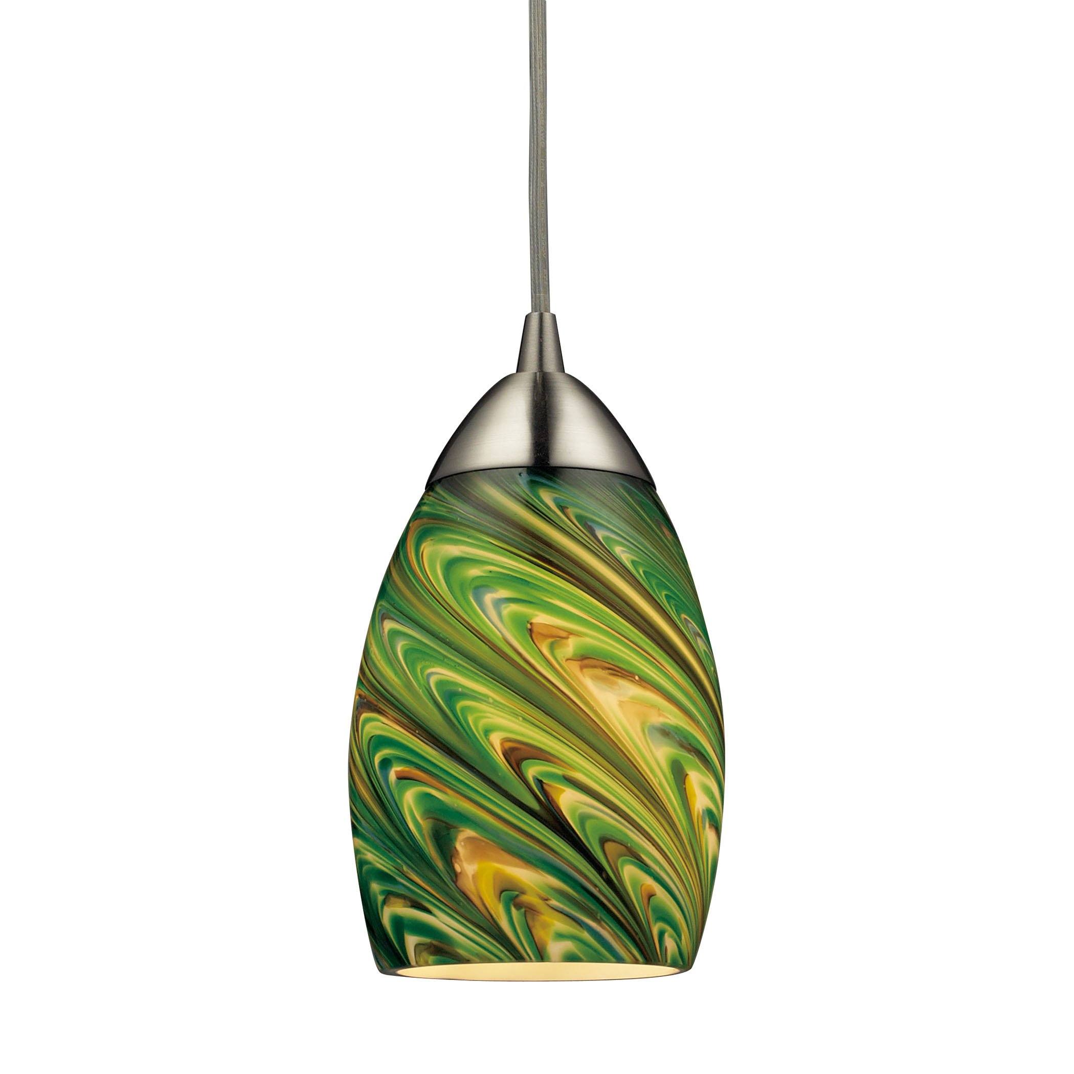 Mini Vortex Pendant In Satin Nickel And Evergreen Glass Ceiling Elk Lighting 