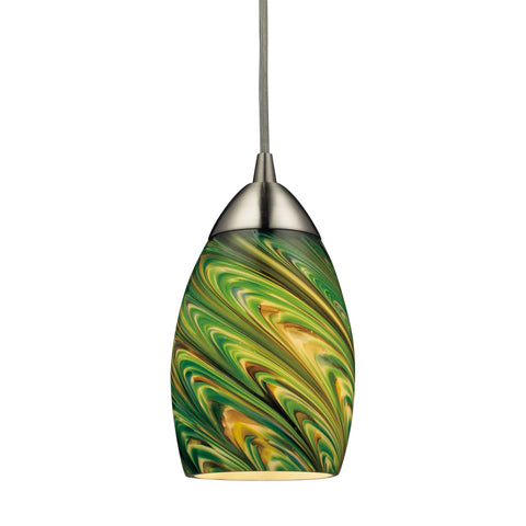 Mini Vortex LED Pendant In Satin Nickel And Evergreen Glass Ceiling Elk Lighting 