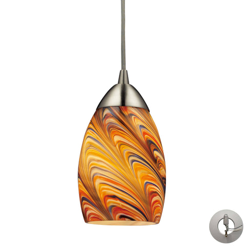 Mini Vortex Pendant In Satin Nickel And Rainbow Glass - Includes Recessed Lighting Kit Ceiling Elk Lighting 