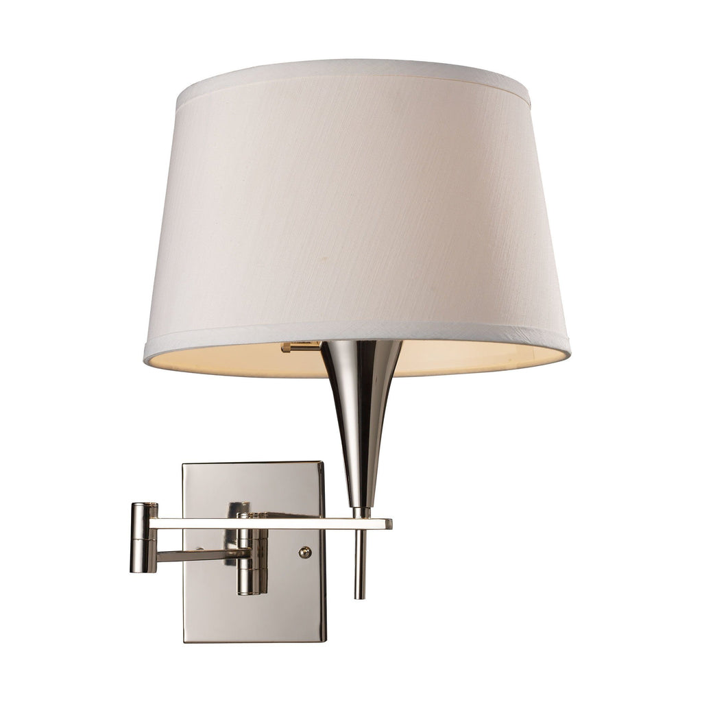 Swingarms 1 Light Swingarm Sconce In Polished Chrome And Off White Wall Elk Lighting 