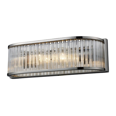 Braxton 2 Light Vanity In Polished Nickel And Ribbed Glass Rods Wall Elk Lighting 