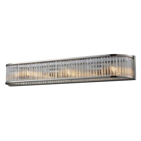 Braxton 3 Light Vanity In Polished Nickel And Ribbed Glass Rods Wall Elk Lighting 