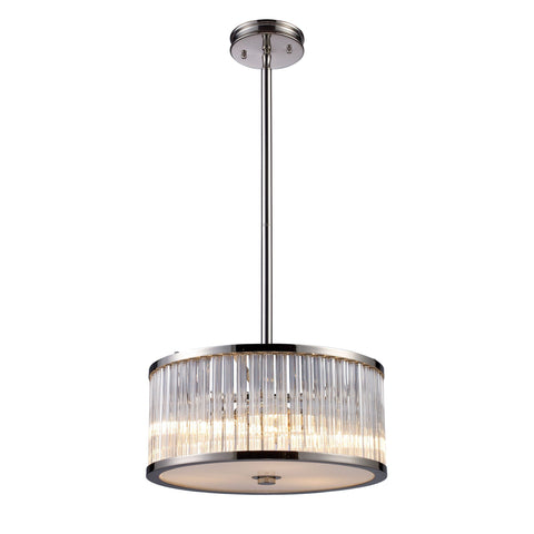 Braxton 3 Light Pendant In Polished Nickel And Ribbed Glass Rods Ceiling Elk Lighting 