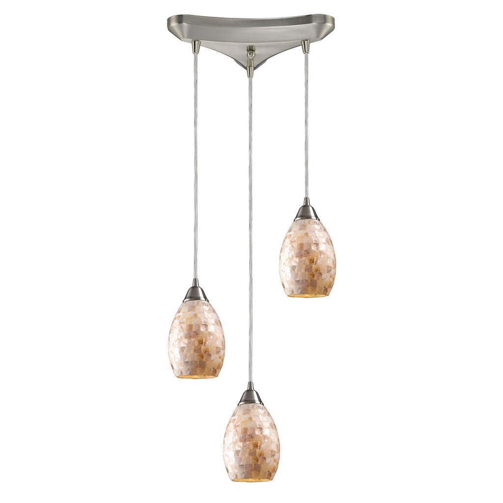 Capri 3 Light Pendant In Satin Nickel And Capiz Shell Ceiling Elk Lighting 