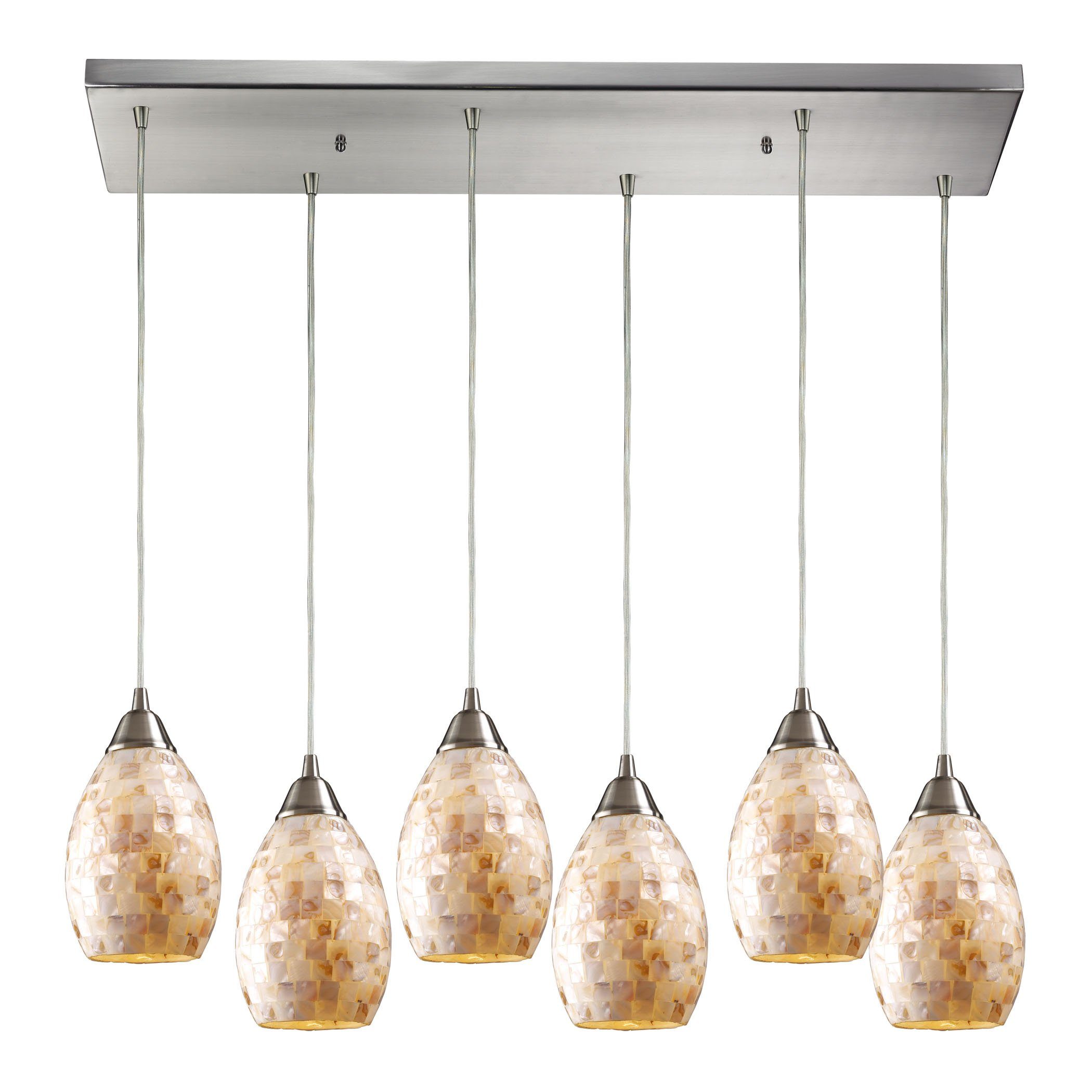 Capri 6 Light Pendant In Satin Nickel And Capiz Shell Ceiling Elk Lighting 