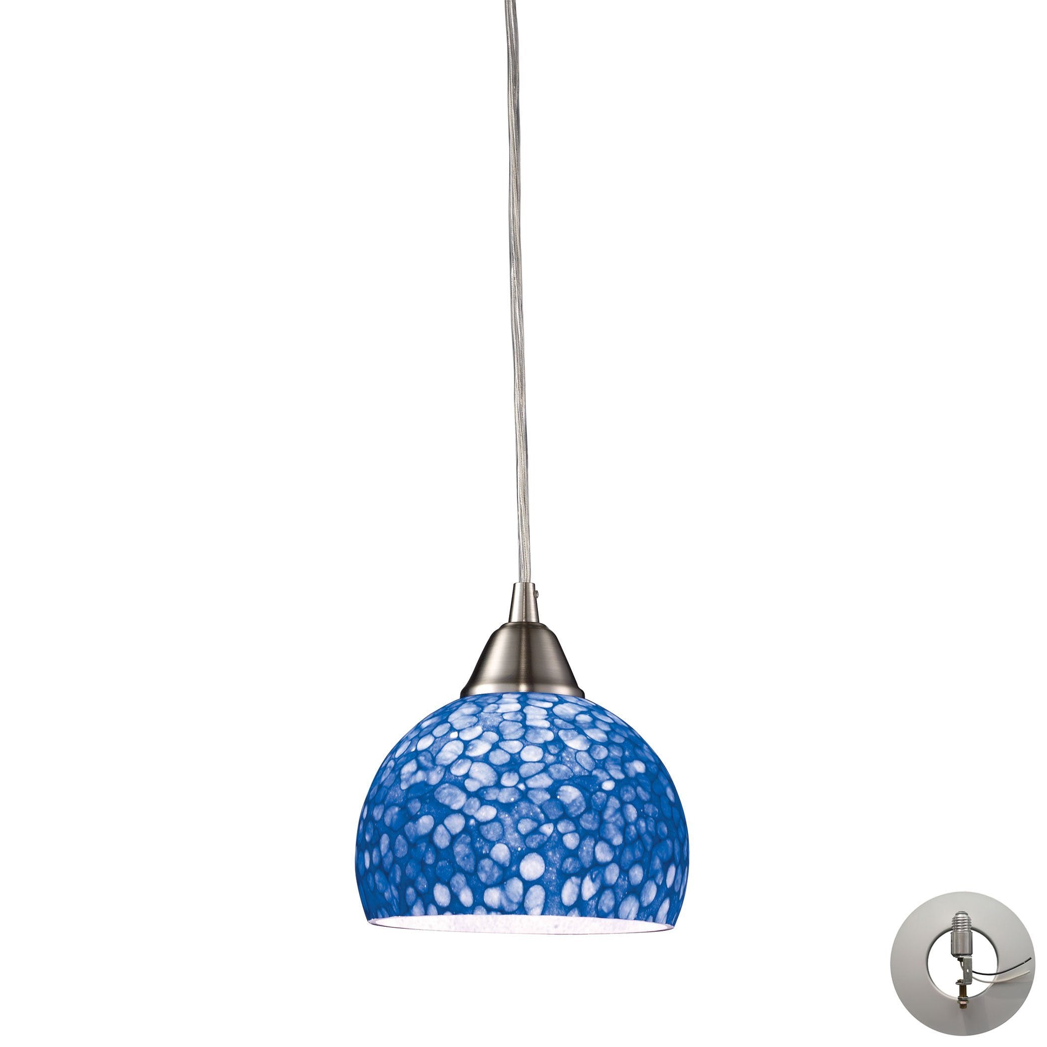 Cira Pendant In Satin Nickel With Pebbled Blue Glass - Includes Recessed Lighting Kit Ceiling Elk Lighting 