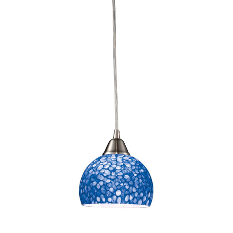Cira LED Pendant In Satin Nickel With Pebbled Blue Glass Ceiling Elk Lighting 