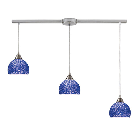 Cira 3 Light Pendant In Satin Nickel With Pebbled Blue Glass Ceiling Elk Lighting 