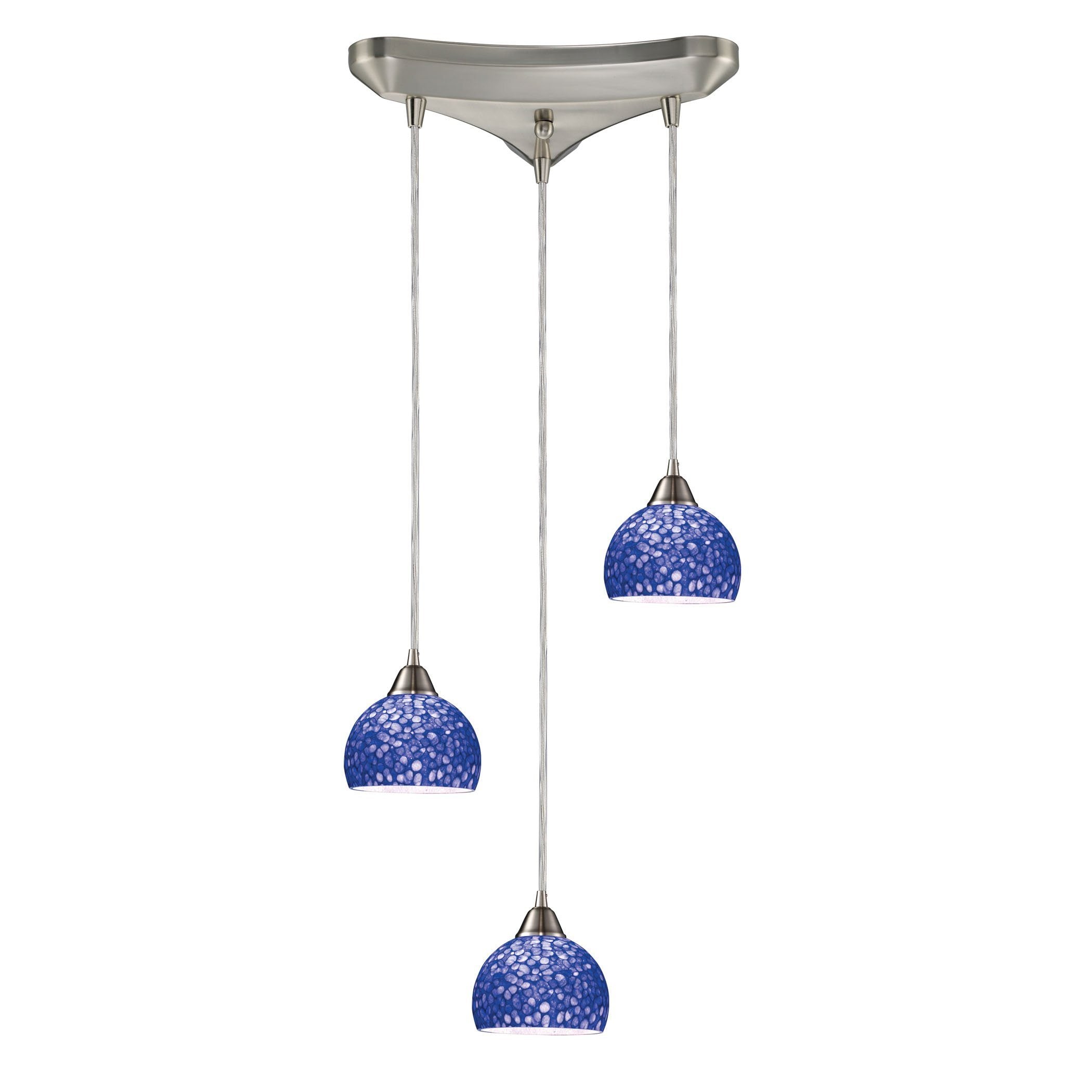 Cira 3 Light Pendant In Satin Nickel With Pebbled Blue Glass Ceiling Elk Lighting 