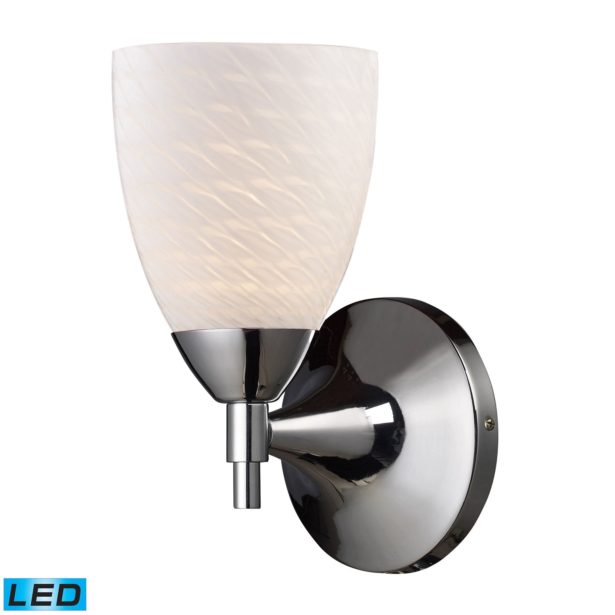 Celina 1 Light LED Sconce In Polished Chrome And White Swirl Glass Wall Sconce Elk Lighting 