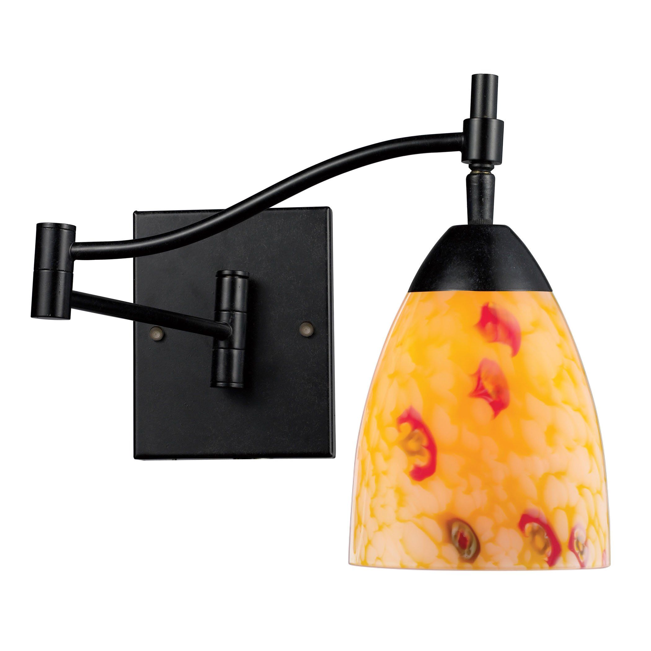 Celina 1 Light Swingarm Sconce In Dark Rust And Yellow Glass Wall Elk Lighting 