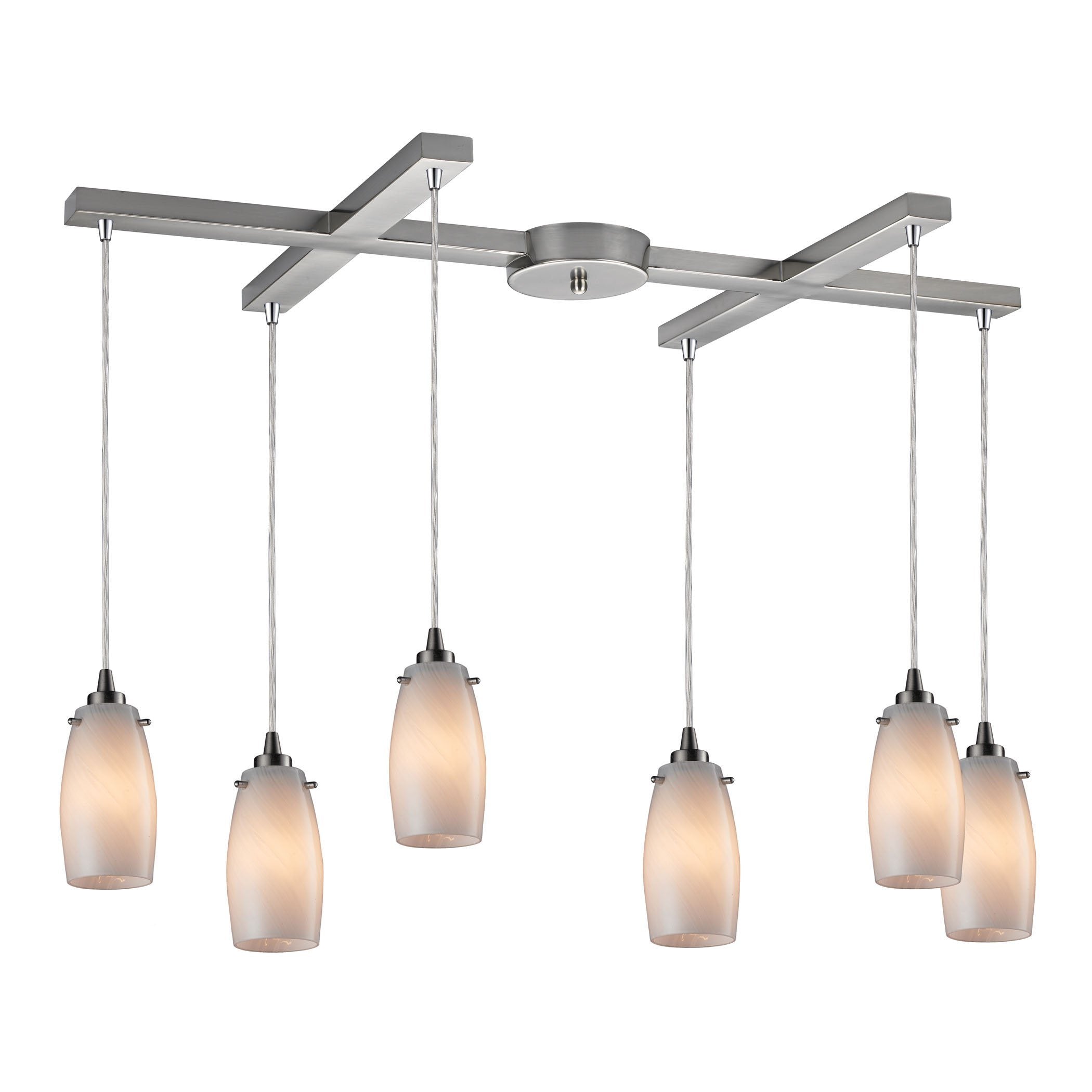 Favelita 6 Light Pendant In Satin Nickel And Cocoa Glass Ceiling Elk Lighting 