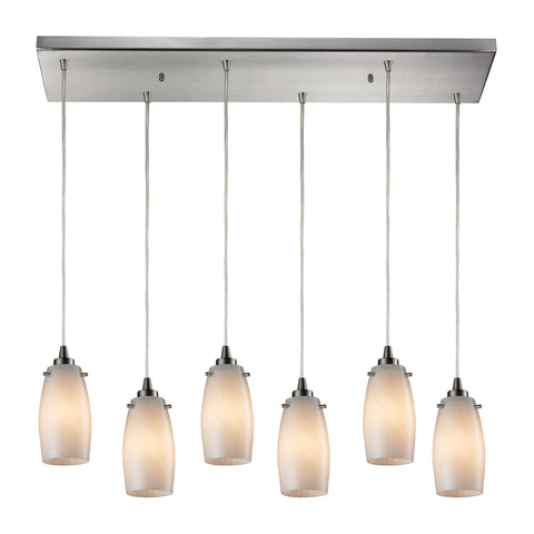 Favelita 6 Light Pendant In Satin Nickel And Cocoa Glass Ceiling Elk Lighting 