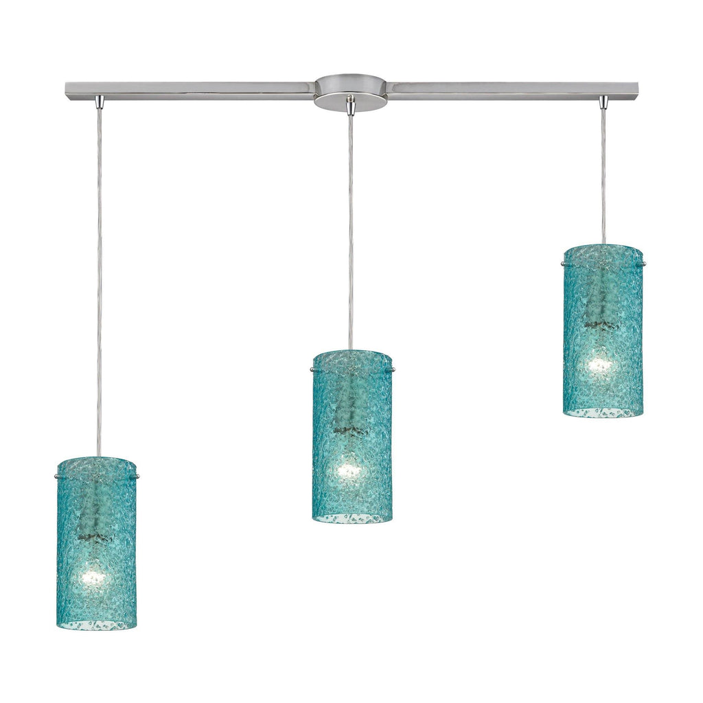 Ice Fragments 3 Light Pendant In Satin Nickel And Aqua Glass Ceiling Elk Lighting 