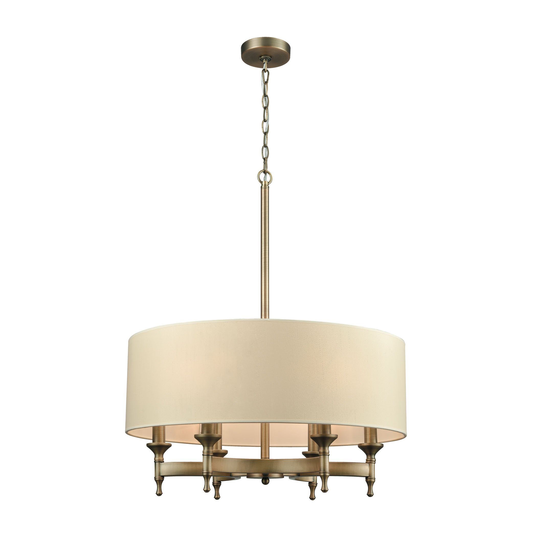 Pembroke 6 Light Chandelier In Brushed Antique Brass With A Light Tan Fabric Shade Ceiling Elk Lighting 