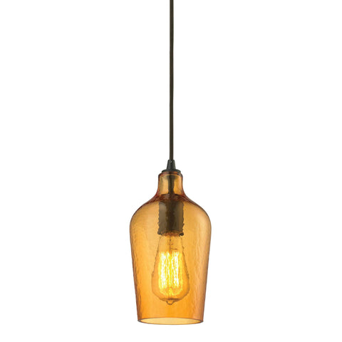 Hammered Glass Pendant In Oil Rubbed Bronze And Amber Glass Ceiling Elk Lighting 