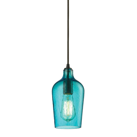 Hammered Glass Pendant In Oil Rubbed Bronze And Aqua Glass Ceiling Elk Lighting 
