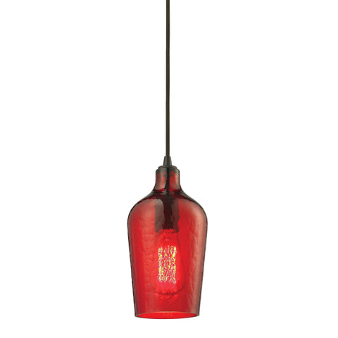 Hammered Glass Pendant In Oil Rubbed Bronze And Red Glass Ceiling Elk Lighting 