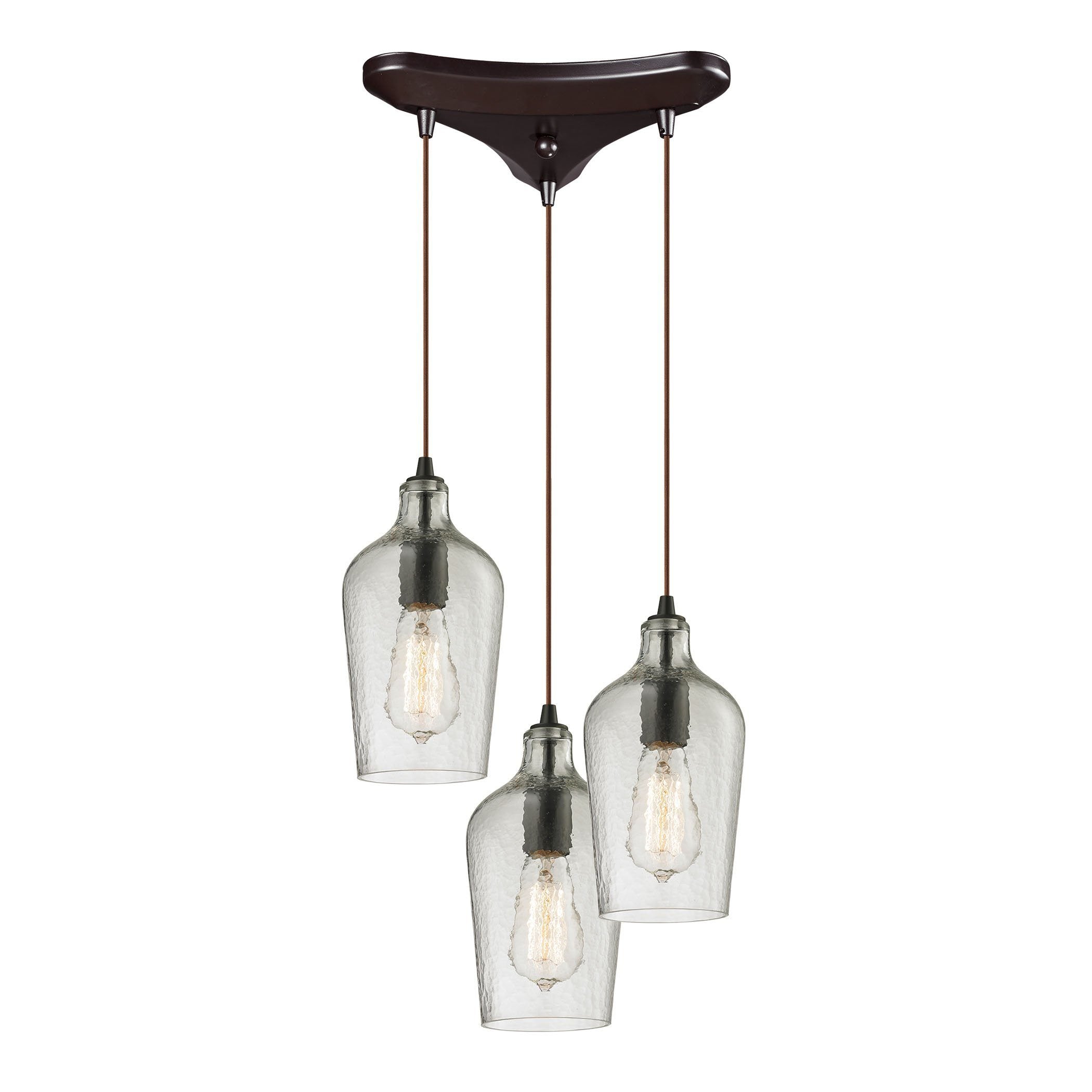 Hammered Glass 3 Light Pendant In Oil Rubbed Bronze And Clear Glass Ceiling Elk Lighting 