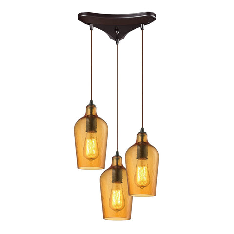 Hammered Glass 3 Light Pendant In Oil Rubbed Bronze And Amber Glass Ceiling Elk Lighting 
