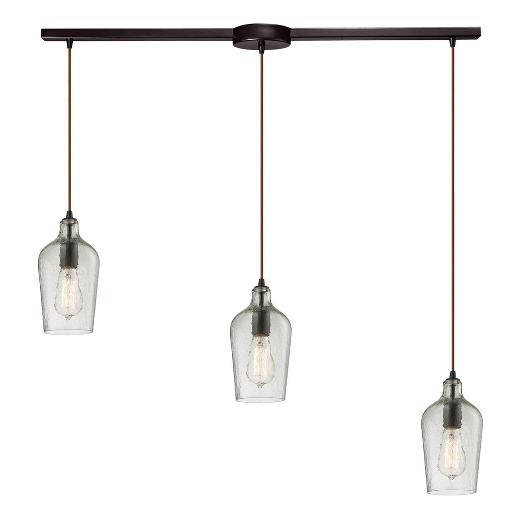 Hammered Glass 3 Light Pendant In Oil Rubbed Bronze And Clear Glass Ceiling Elk Lighting 