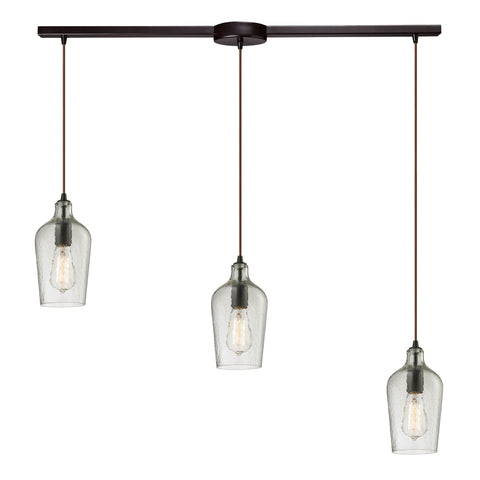 Hammered Glass 3 Light Pendant In Oil Rubbed Bronze And Clear Glass Ceiling Elk Lighting 
