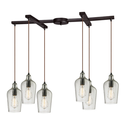 Hammered Glass 6 Light Pendant In Oil Rubbed Bronze And Clear Glass Ceiling Elk Lighting 