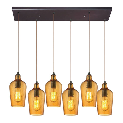 Hammered Glass 6 Light Pendant In Oil Rubbed Bronze And Amber Glass Ceiling Elk Lighting 