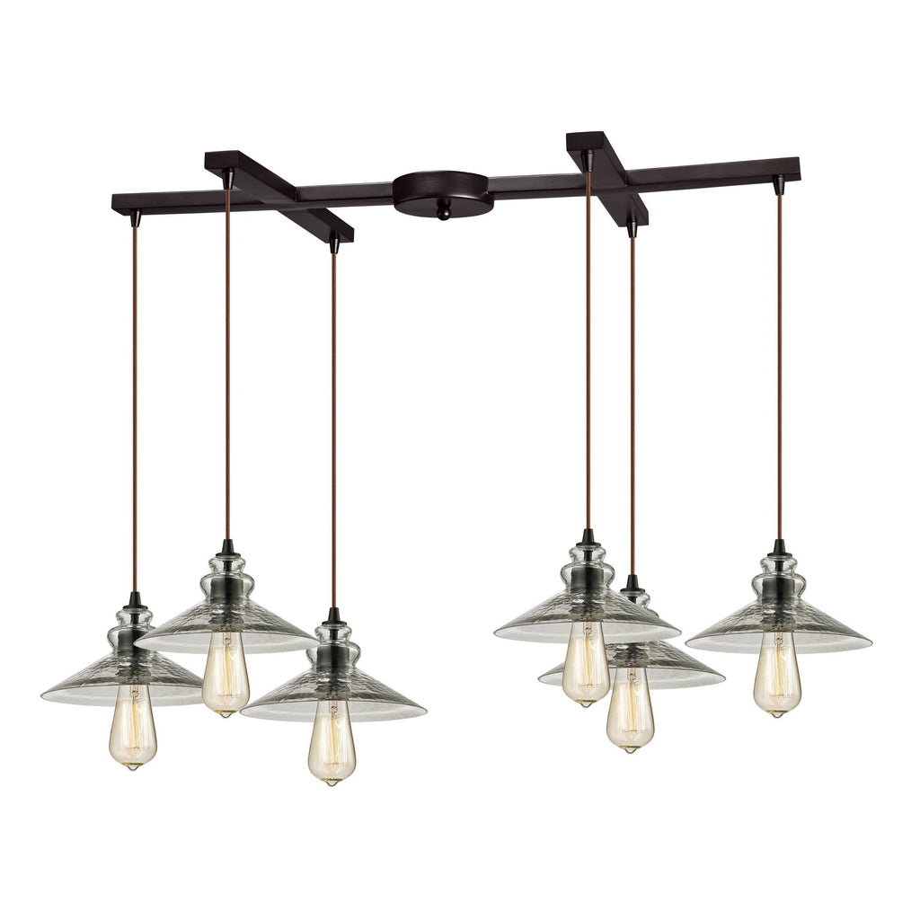 Hammered Glass 6 Light Pendant In Oil Rubbed Bronze Ceiling Elk Lighting 