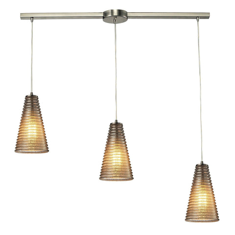 Ribbed Glass 3 Light Pendant In Satin Nickel And Mercury Glass Ceiling Elk Lighting 