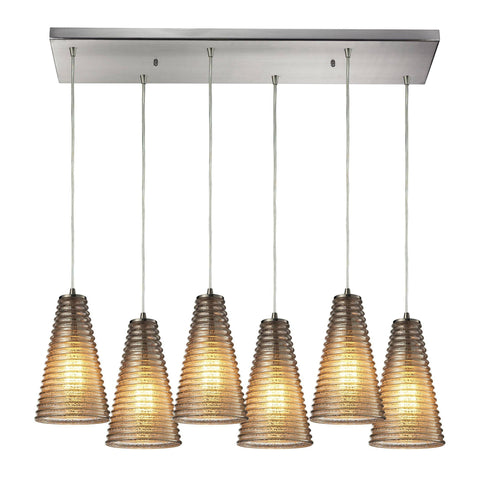 Ribbed Glass 6 Light Pendant In Satin Nickel And Mercury Glass Ceiling Elk Lighting 