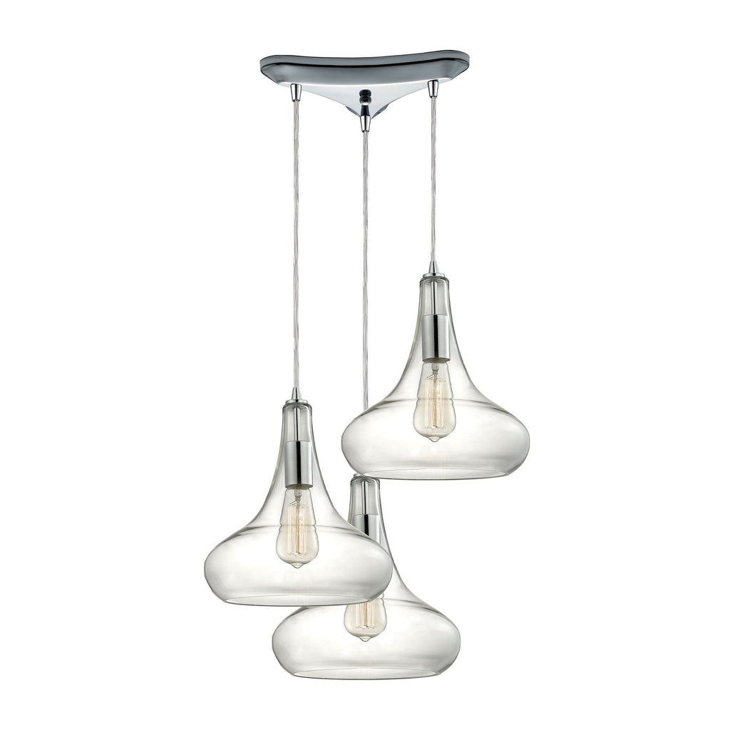 Orbital 3 Light Pendant In Polished Chrome And Clear Glass Ceiling Elk Lighting 