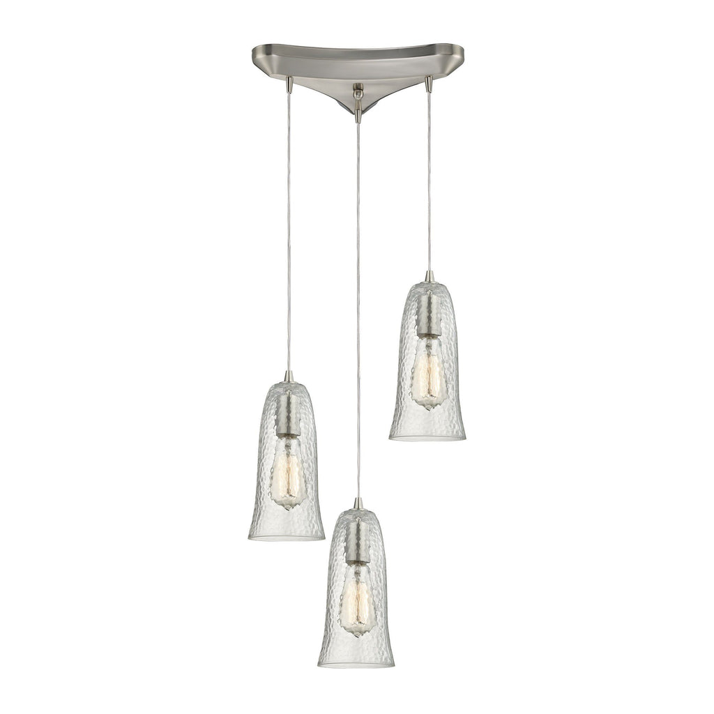 Hammered Glass 3 Light Pendant In Satin Nickel Ceiling Elk Lighting 