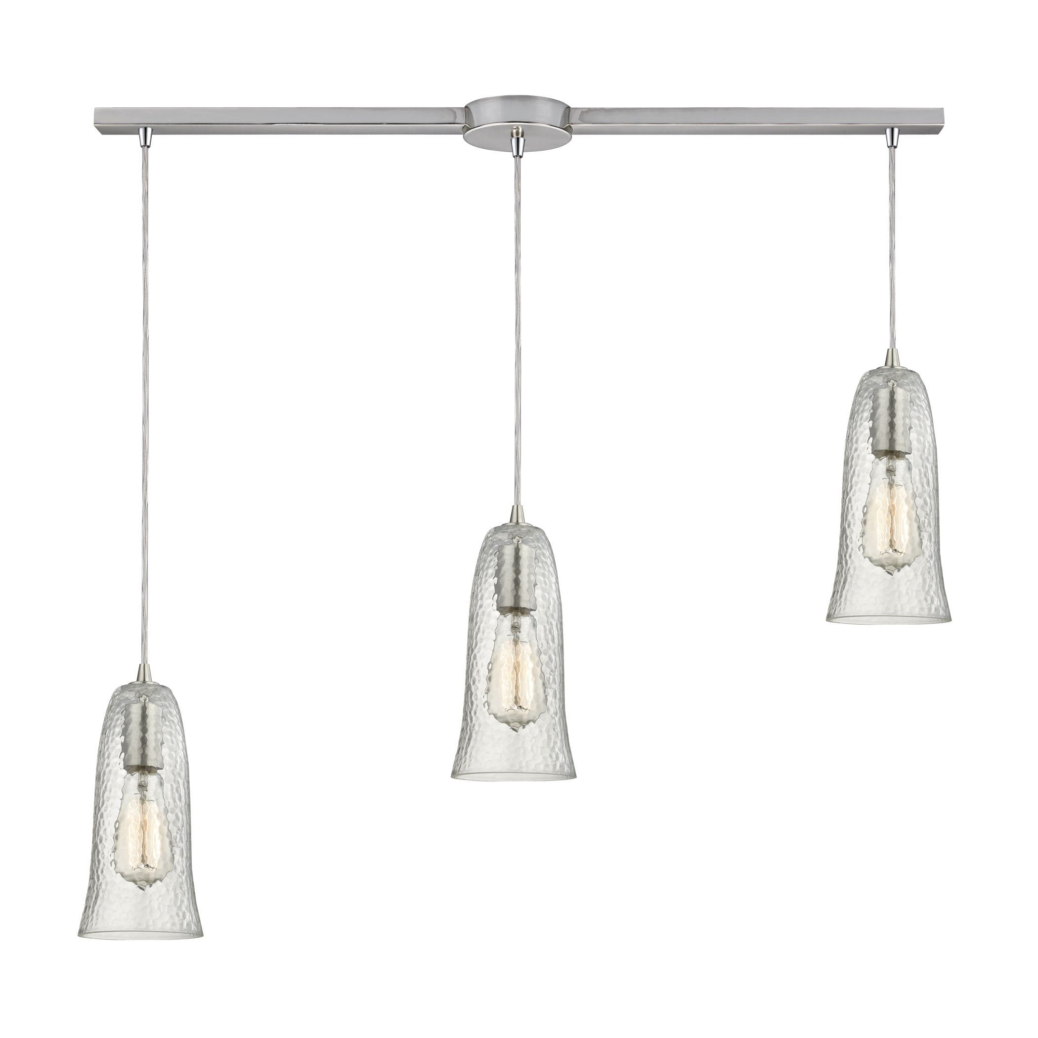 Hammered Glass 3 Light Pendant In Satin Nickel Ceiling Elk Lighting 