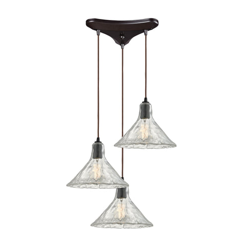 Hand Formed Glass 3 Light Pendant In Oil Rubbed Bronze Ceiling Elk Lighting 