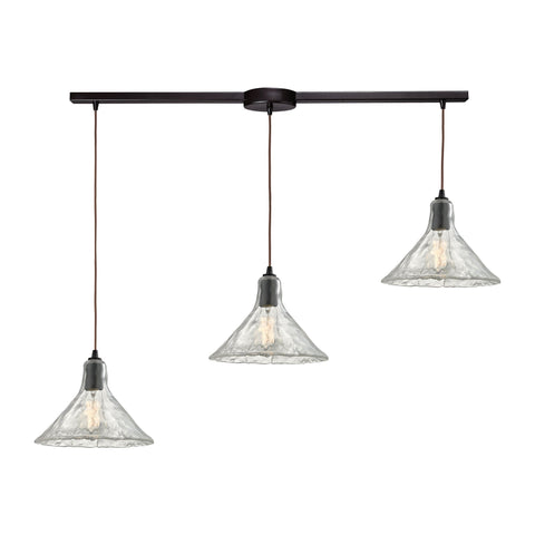 Hand Formed Glass 3 Light Pendant In Oil Rubbed Bronze Ceiling Elk Lighting 