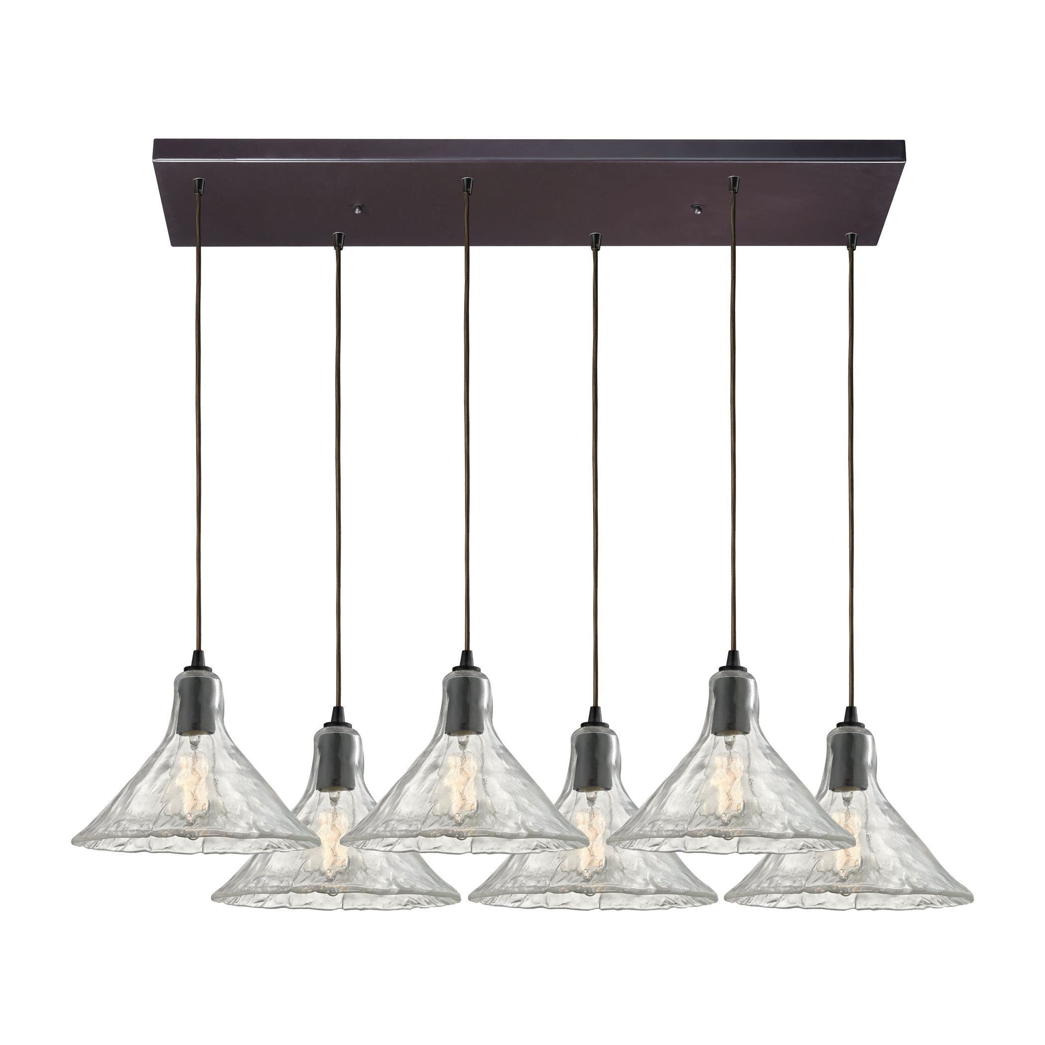 Hand Formed Glass 6 Light Pendant In Oil Rubbed Bronze Ceiling Elk Lighting 