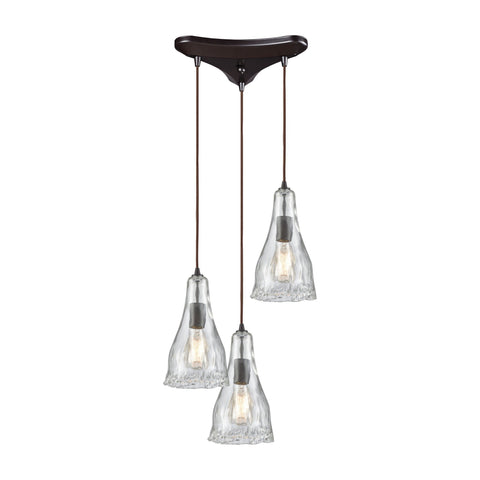 Hand-Formed Glass 3 Pendant Oil Rubbed Bronze Ceiling Elk Lighting 