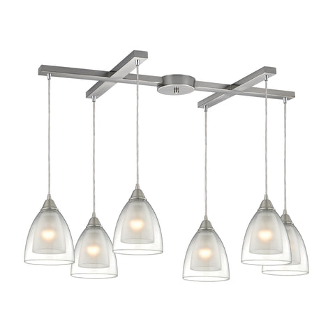 Layers 6 Light Pendant In Satin Nickel And Clear Glass Ceiling Elk Lighting 