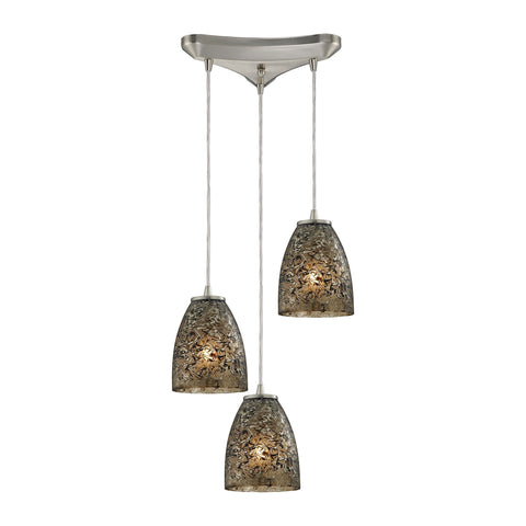 Fissure 3 Light Pendant In Satin Nickel And Smoke Glass Ceiling Elk Lighting 