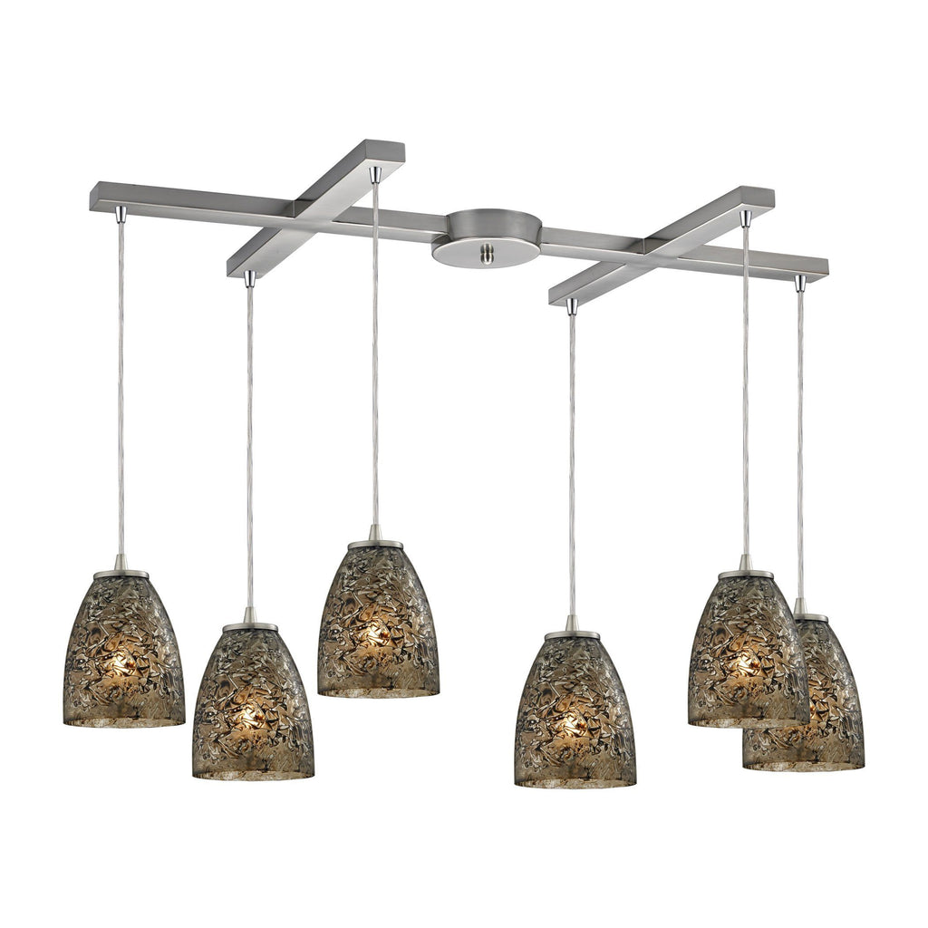 Fissure 6 Light Pendant In Satin Nickel And Smoke Glass Ceiling Elk Lighting 