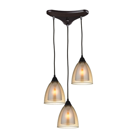 Layers 3 Light Pendant In Oil Rubbed Bronze And Amber Teak Glass Ceiling Elk Lighting 