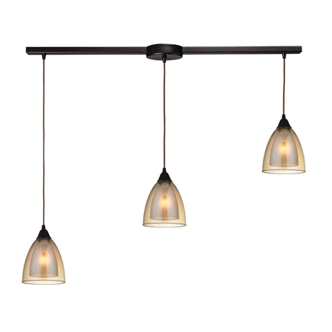 Layers 3 Light Pendant In Oil Rubbed Bronze And Amber Teak Glass Ceiling Elk Lighting 