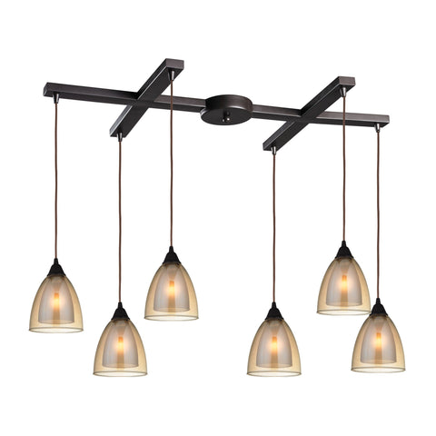 Layers 6 Light Pendant In Oil Rubbed Bronze And Amber Teak Glass Ceiling Elk Lighting 