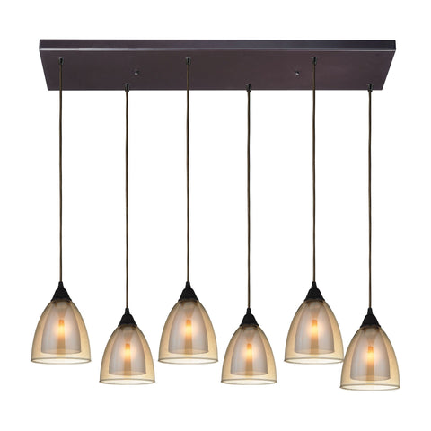 Layers 6 Light Pendant In Oil Rubbed Bronze And Amber Teak Glass Ceiling Elk Lighting 