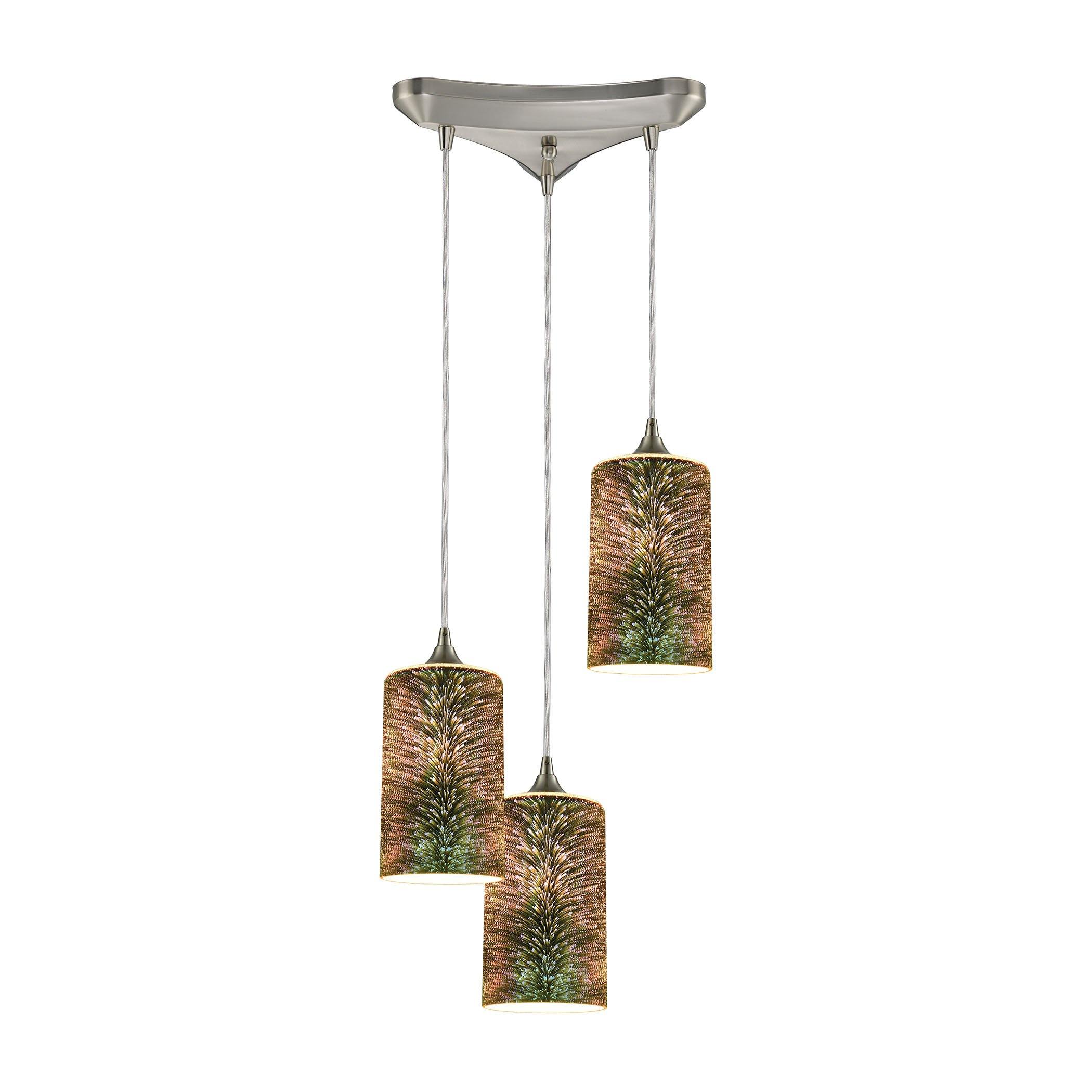 Illusions 3-Light Triangle Pan In Satin Nickel With 3-D Starburst Glass Pendant Ceiling Elk Lighting 