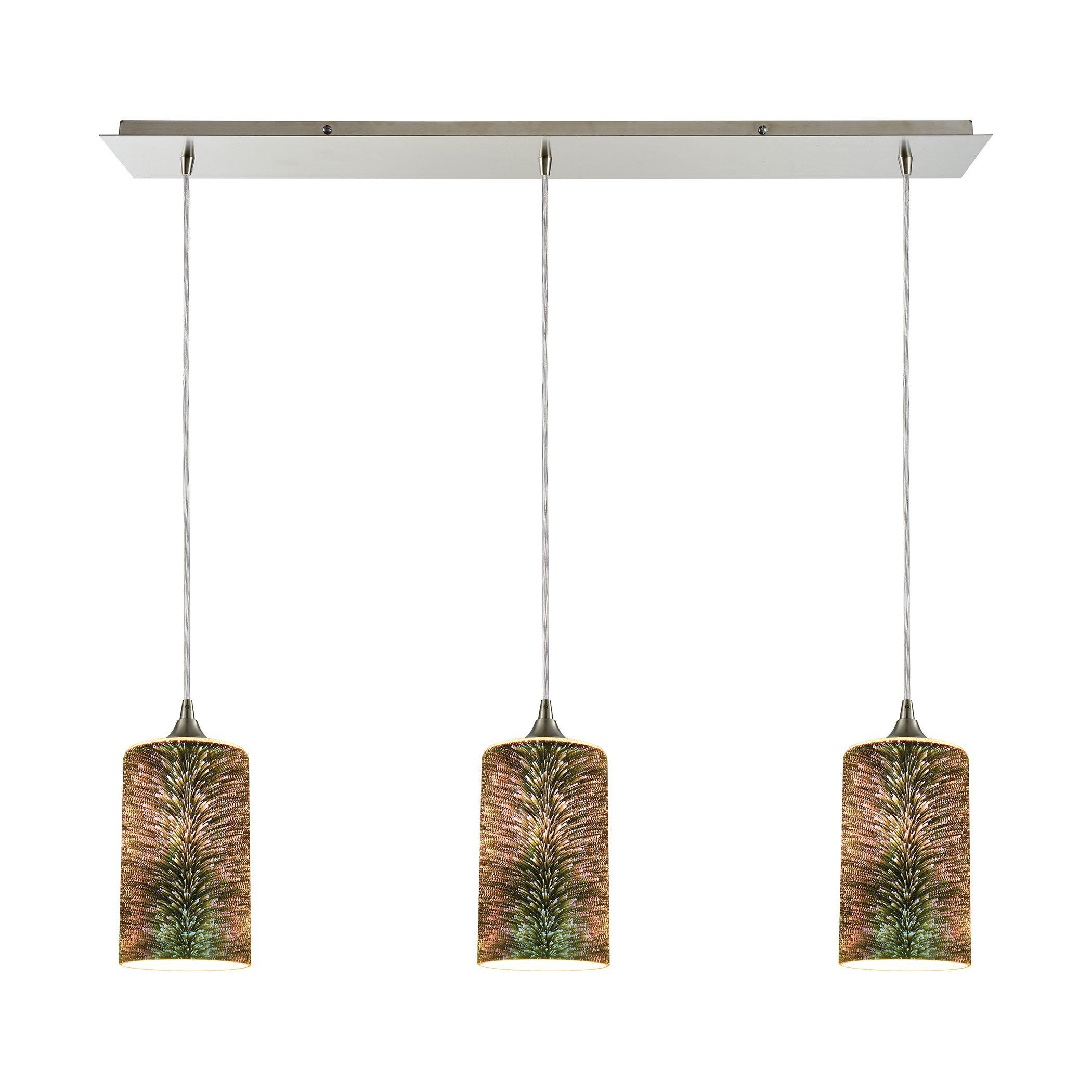 Illusions 3-Light Linear Pan In Satin Nickel With 3-D Starburst Glass Pendant Ceiling Elk Lighting 