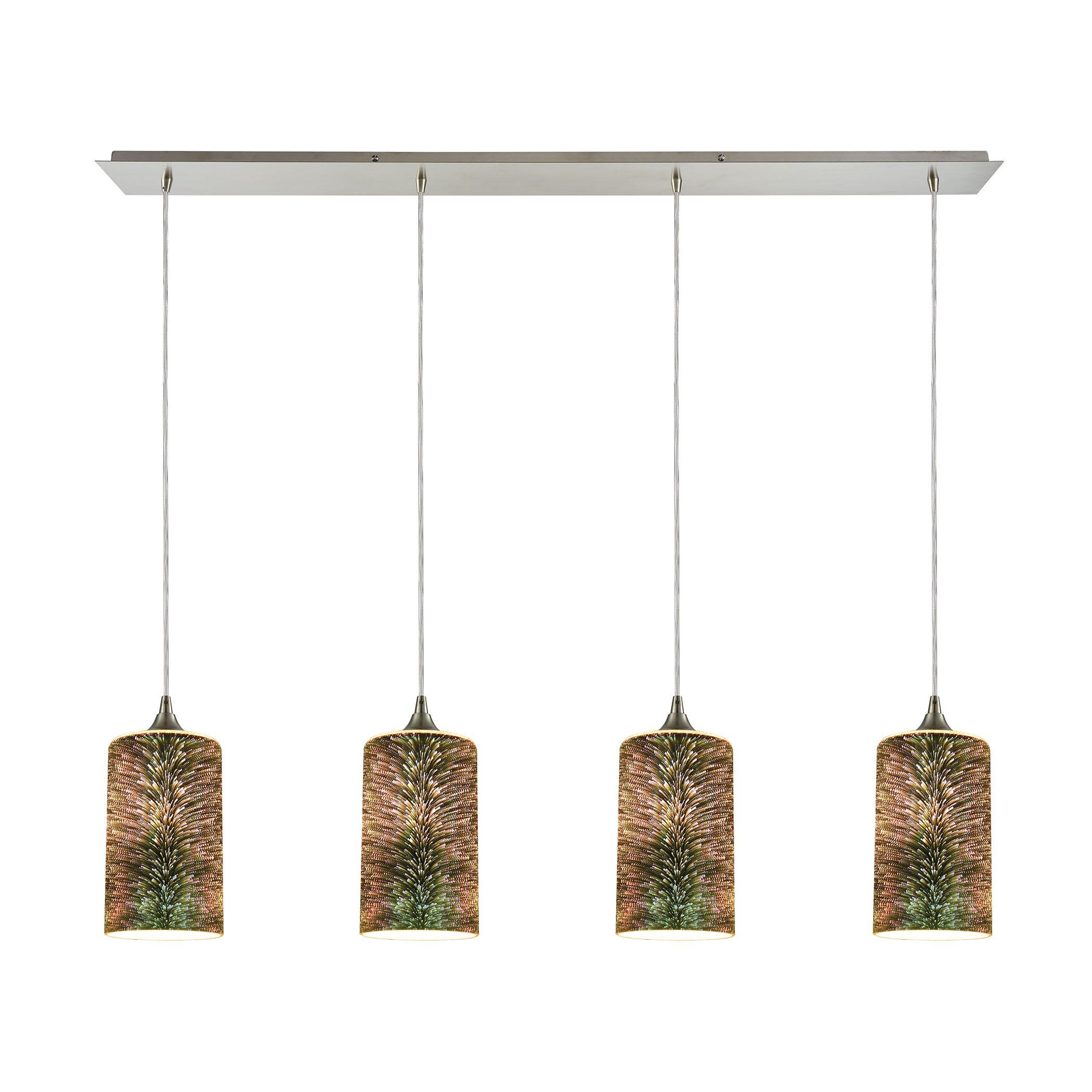 Illusions 4-Light Linear Pan In Satin Nickel With 3-D Starburst Glass Pendant Ceiling Elk Lighting 